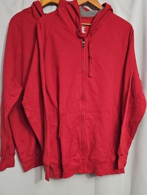 2PK Hanes Nano Fleece Zip up Hoodie Vintage Red Size XL Tag Free Pockets New